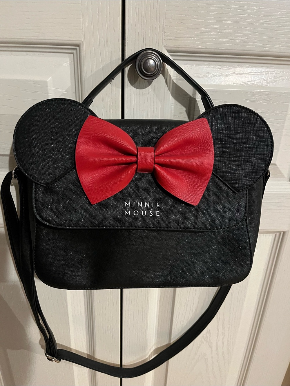 Disney Minnie Mouse Black Crossbody with Red Bow Accent